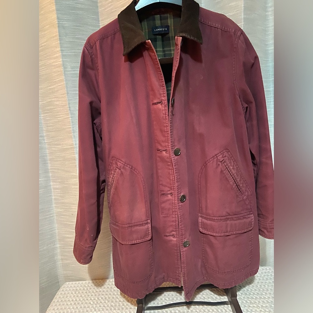 Lands' End Maroon Jacket with Checkered Lining